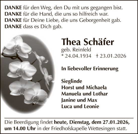 Traueranzeige von Thea Schäfer von HNA