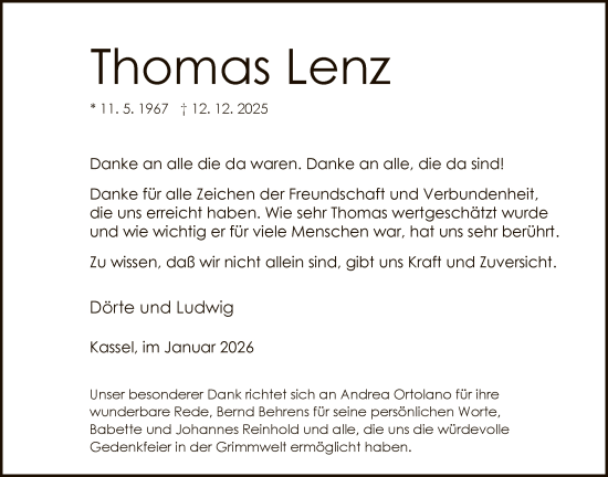 Traueranzeige von Thomas Lenz von HNA