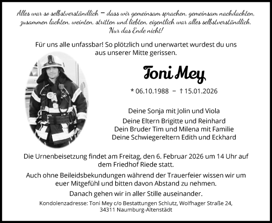 Traueranzeige von Toni Mey von HNAHNA