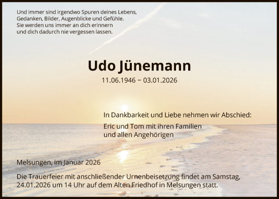 Traueranzeige von Udo Jünemann von HNA