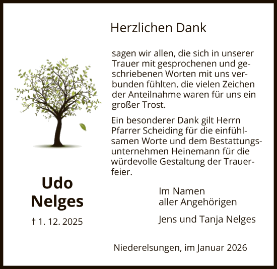 Traueranzeige von Udo Nelges von HNA
