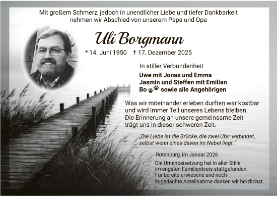 Traueranzeige von Uli Borgmann von HNAHN