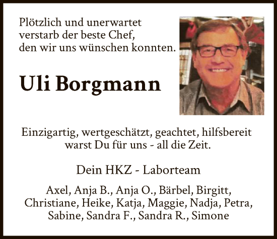 Traueranzeige von Uli Borgmann von HNA