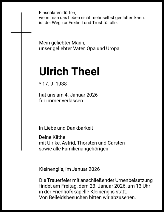 Traueranzeige von Ulrich Theel von HNA