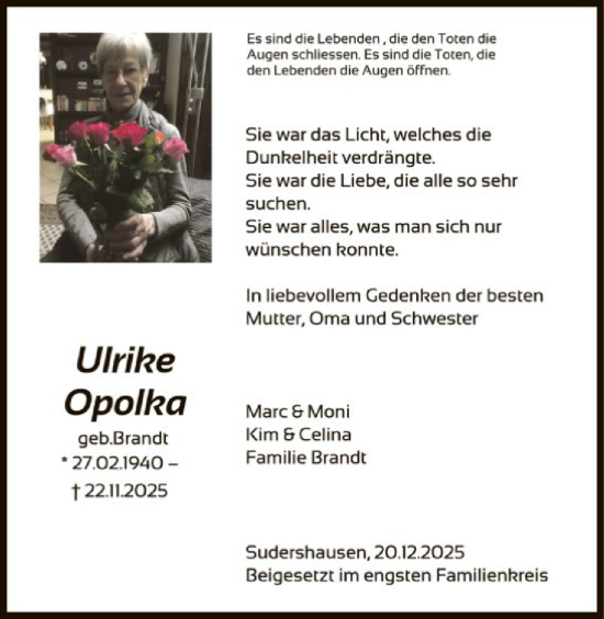 Traueranzeige von Ulrike Opolka von HNA