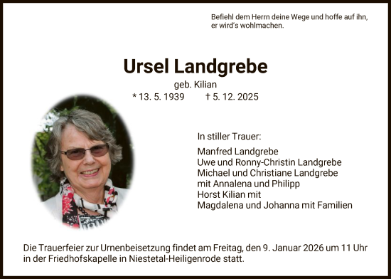 Traueranzeige von Ursel Landgrebe von HNA