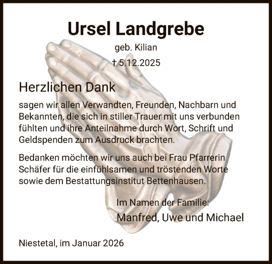 Traueranzeige von Ursel Landgrebe von HNA