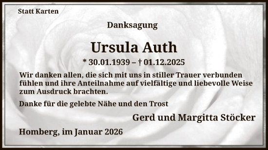 Traueranzeige von Ursula Auth von HNA