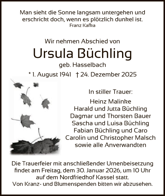 Traueranzeige von Ursula Büchling von HNAHNA