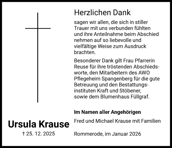 Traueranzeige von Ursula Krause von HNA