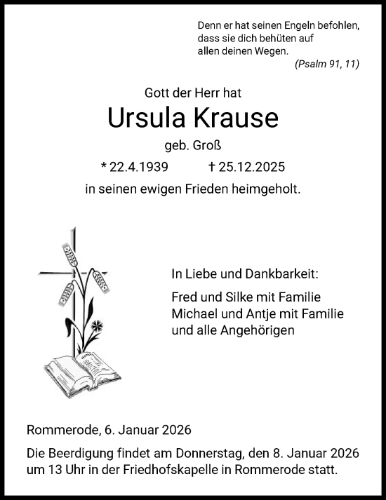 Traueranzeige von Ursula Krause von HNA
