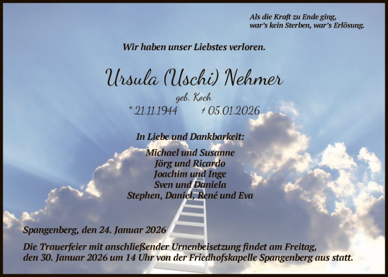 Traueranzeige von Ursula   Nehmer von HNA