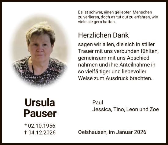 Traueranzeige von Ursula Pauser von HNA