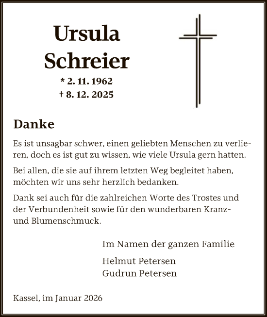Traueranzeige von Ursula Schreier von HNA