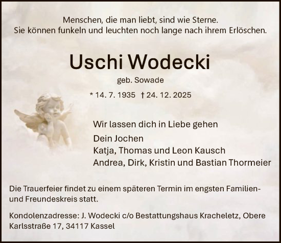 Traueranzeige von Uschi Wodecki von HNA