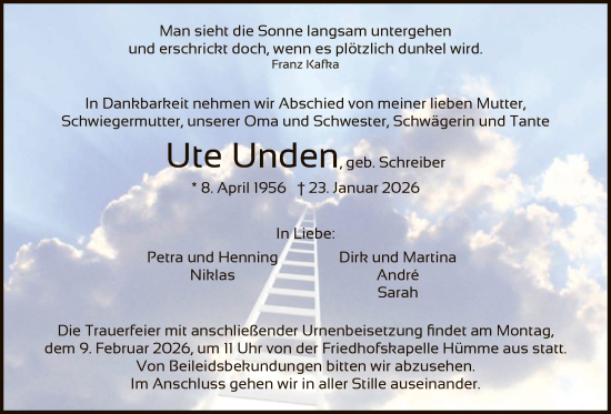Traueranzeige von Ute Unden von HNAHN