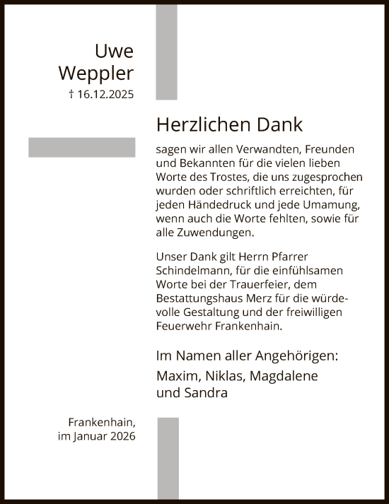 Traueranzeige von Uwe Weppler von HNA