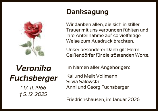 Traueranzeige von Veronika Fuchsberger von HNA