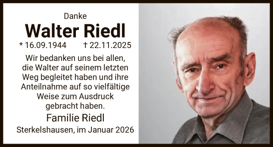 Traueranzeige von Walter Riedl von HNA