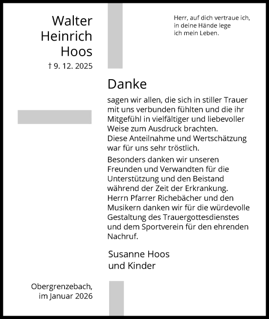 Traueranzeige von Walter Heinrich Hoos von HNA