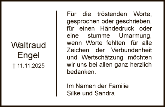 Traueranzeige von Waltraud Engel von HNA