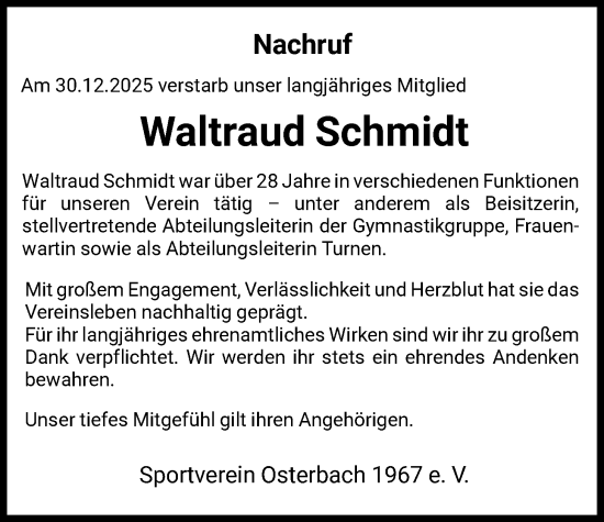 Traueranzeige von Waltraud Schmidt von HNA