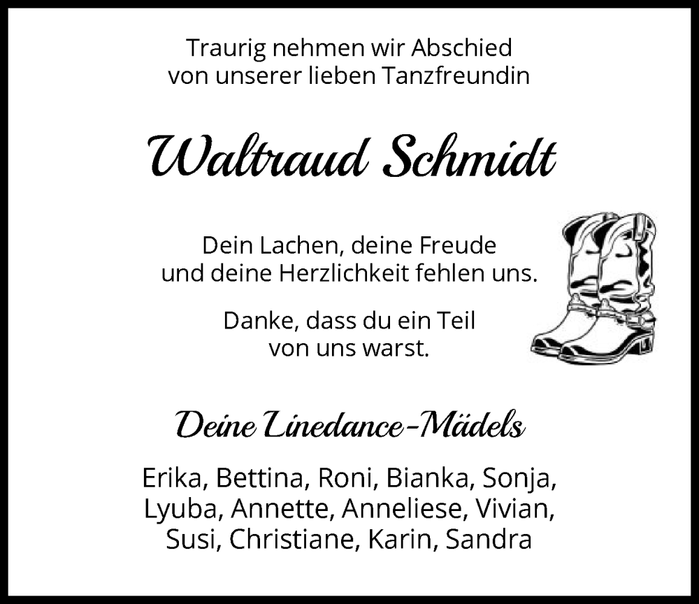  Traueranzeige für Waltraud Schmidt vom 17.01.2026 aus HNA