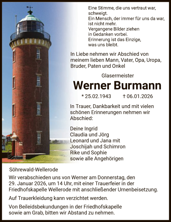 Traueranzeige von Werner Burmann von HNA