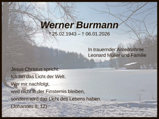 Traueranzeige von Werner Burmann von HNA