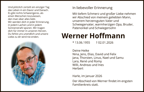 Traueranzeige von Werner Hoffmann von HNA