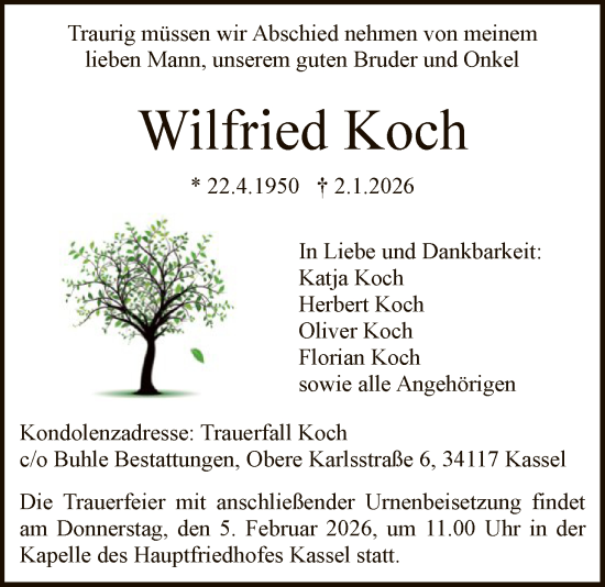Traueranzeige von Wilfried Koch von HNAHNA