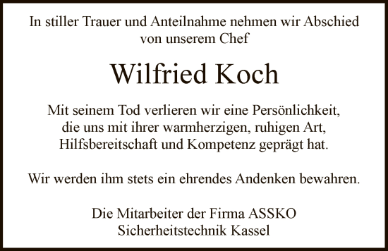 Traueranzeige von Wilfried Koch von HNA
