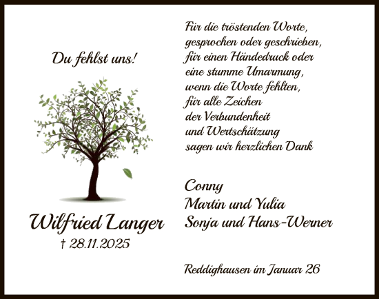 Traueranzeige von Wilfried Langer von HNA
