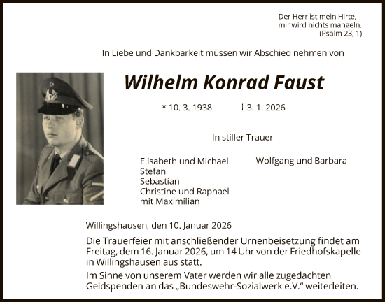 Traueranzeige von Wilhelm Konrad Faust von HNA