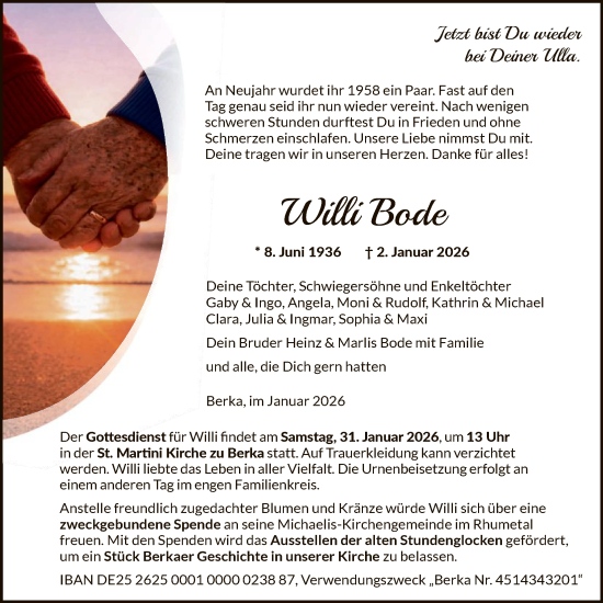 Traueranzeige von Willi Bode von HNA