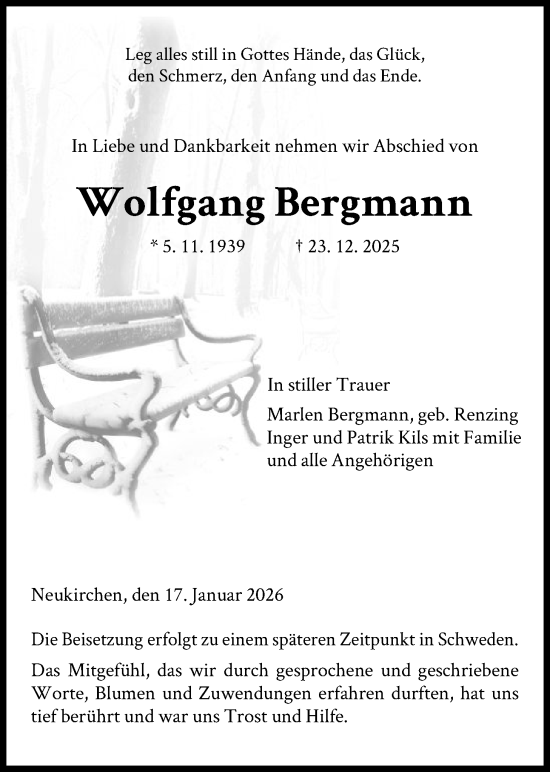 Traueranzeige von Wolfgang Bergmann von HNA