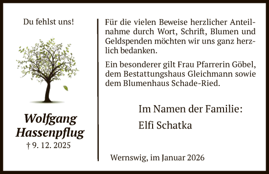Traueranzeige von Wolfgang Hassenpflug von HNA