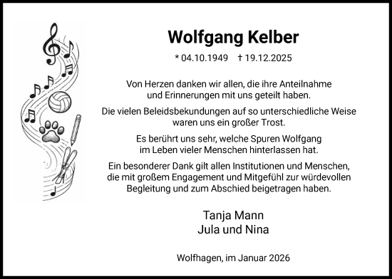 Traueranzeige von Wolfgang Kelber von HNA