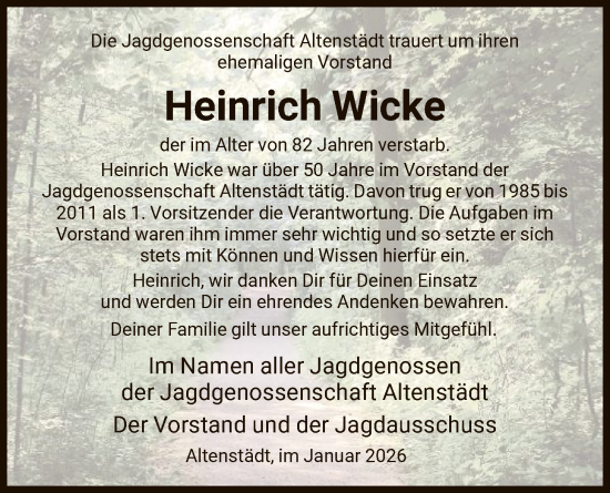 Traueranzeige von Heinrich Wicke von HNA