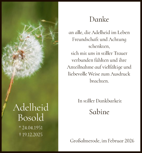 Traueranzeige von Adelheid Bosold von HNA