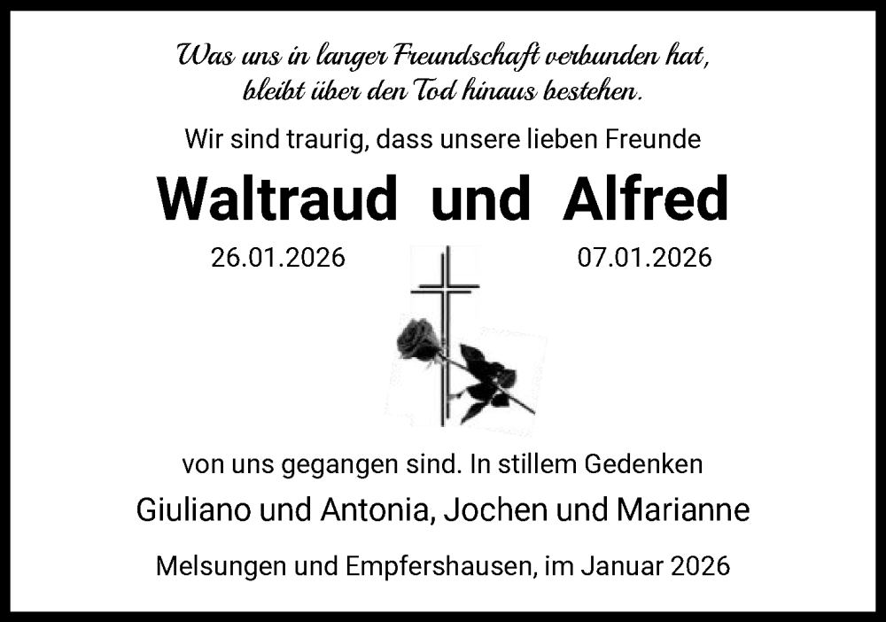  Traueranzeige für Alfred  vom 07.02.2026 aus HNA