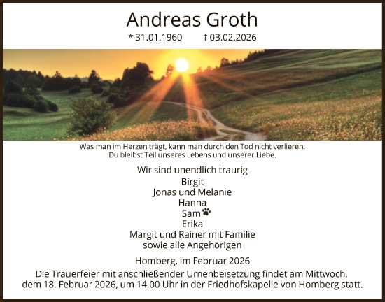 Traueranzeige von Andreas Groth von HNA