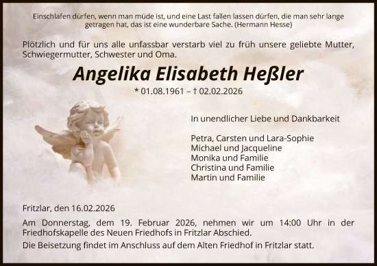 Traueranzeige von Angelika Elisabeth Heßler von HNA
