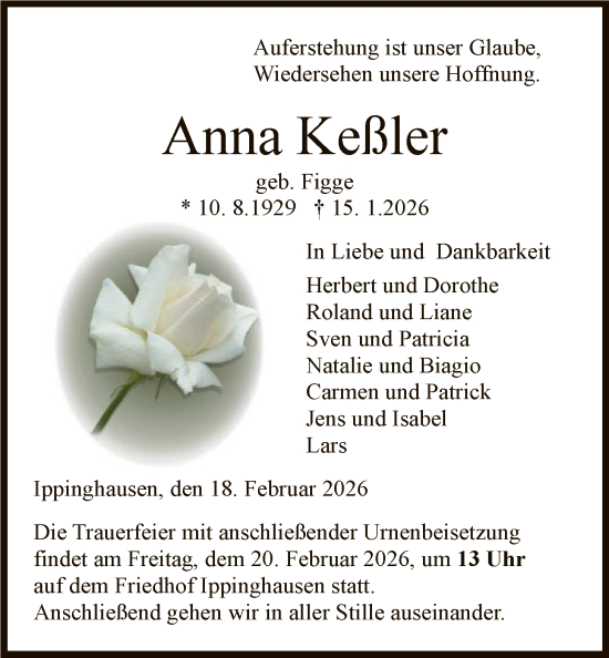 Traueranzeige von Anna Keßler von HNA
