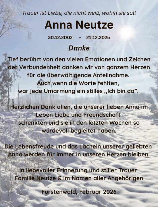 Traueranzeige von Anna Neutze von HNAHNA