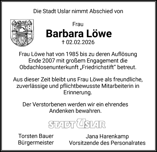 Traueranzeige von Barbara Löwe von HNA