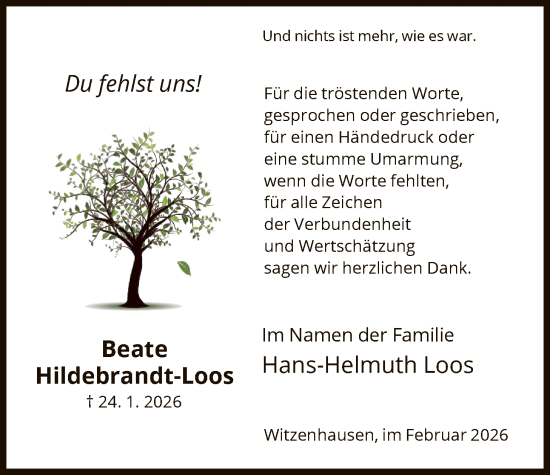 Traueranzeige von Beate Hildebrandt-Loos von HNA