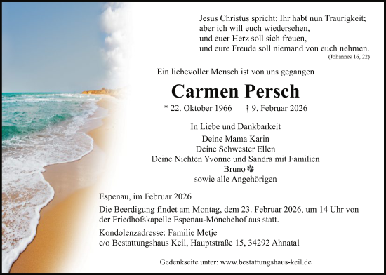 Traueranzeige von Carmen Persch von HNA