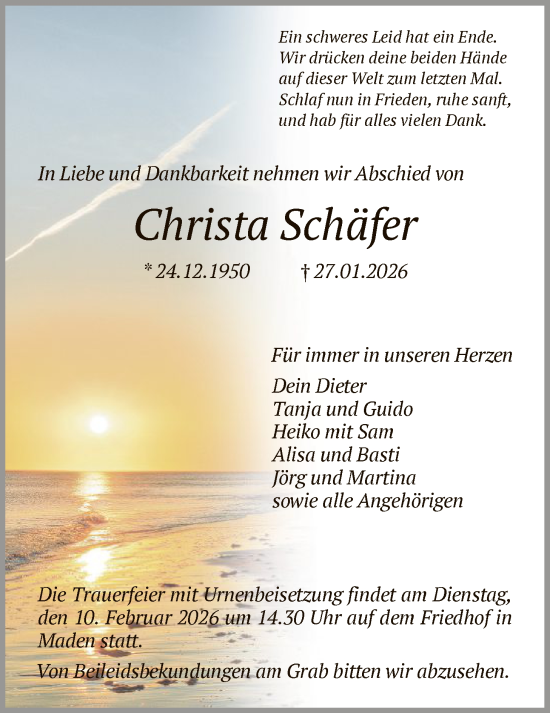 Traueranzeige von Christa Schäfer von HNA