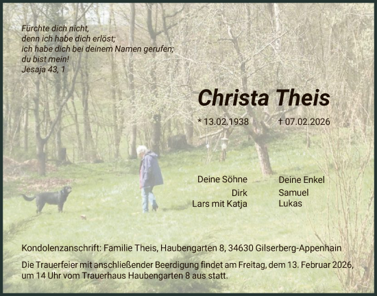Traueranzeige von Christa Theis von HNA